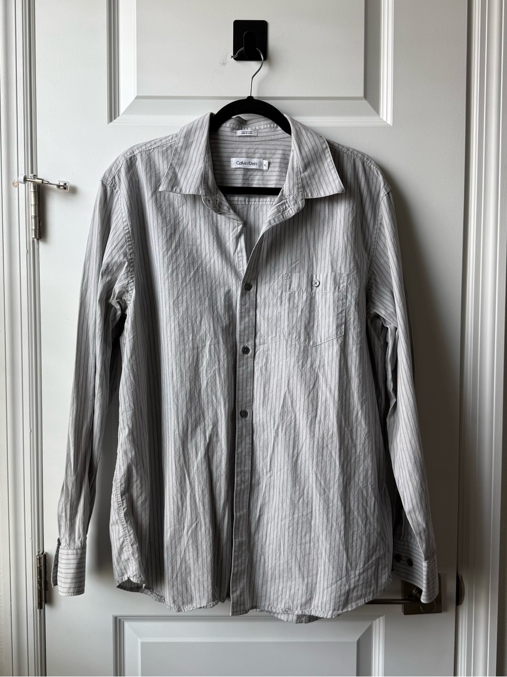 Calvin Klein Men's Gray Pinstripe Button-Down Shirt